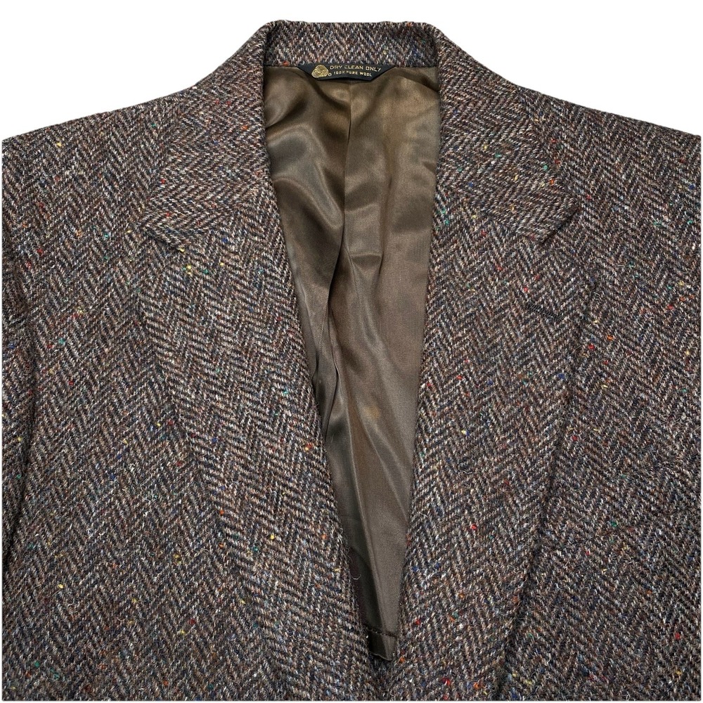 80s Harris Tweed Sport Coat (40R) 2B1V Herringbone Donegal Brown